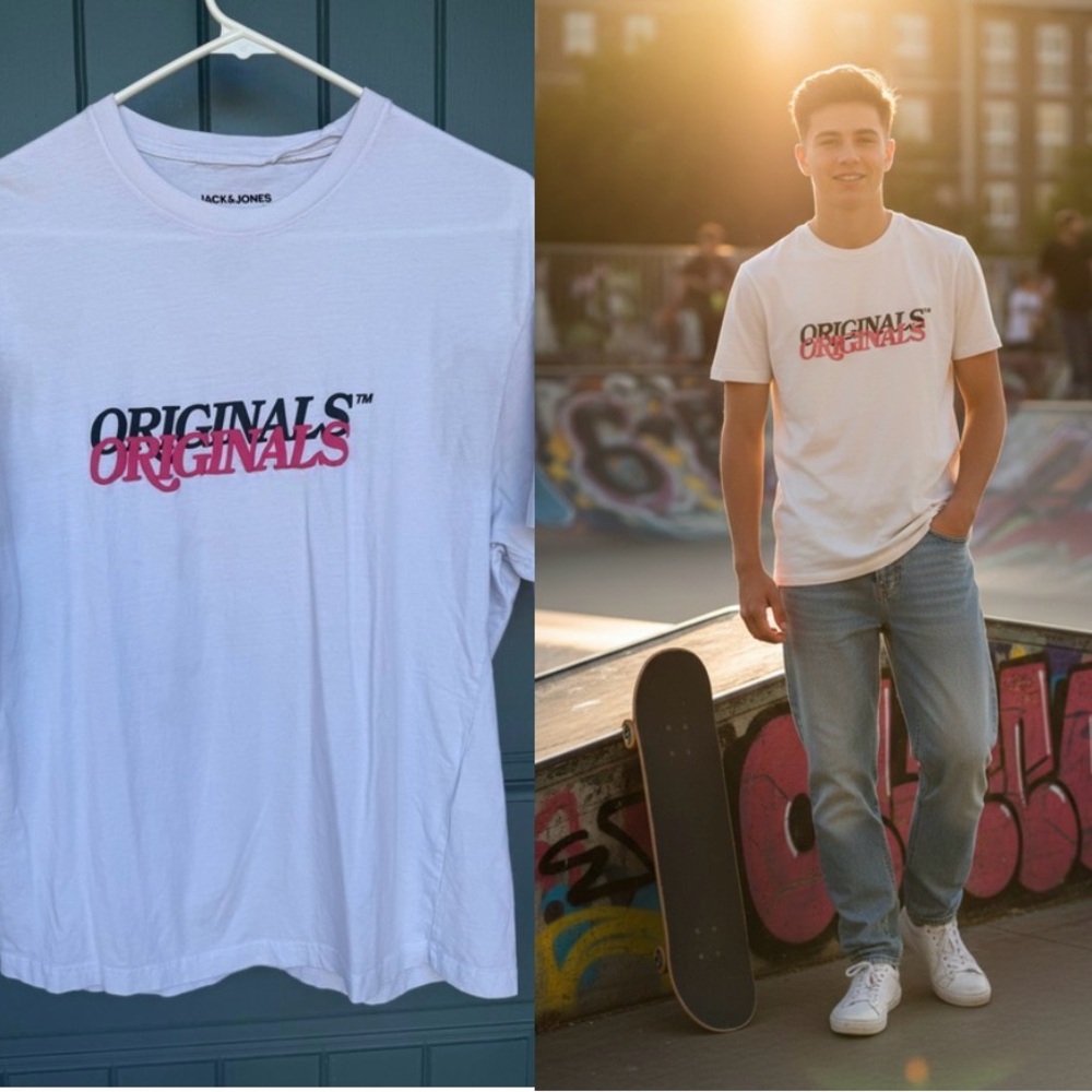 Jack & Jones Originals Oversized White T-Shirt with 3D Logo Print